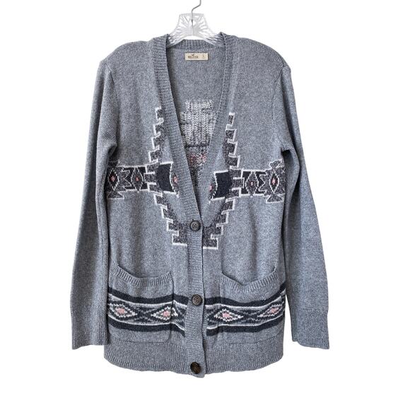 Hollister Aztec Y2K Cardigan Sweater Womens Size L Bella Swan Grandpa Core Boho - Picture 2 of 12